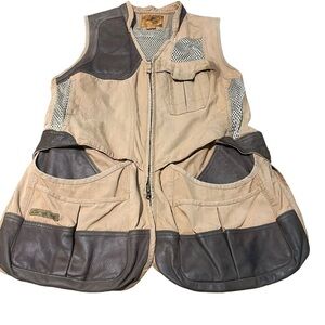 Vintage RARE Eddie Bauer Sport Shooting Vest Mesh Back Leather Trim Utility